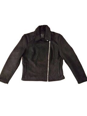Dynamite Women's Sz M Black Faux Suede Moto Jacket Asymmetric Zip Up Motorcycle